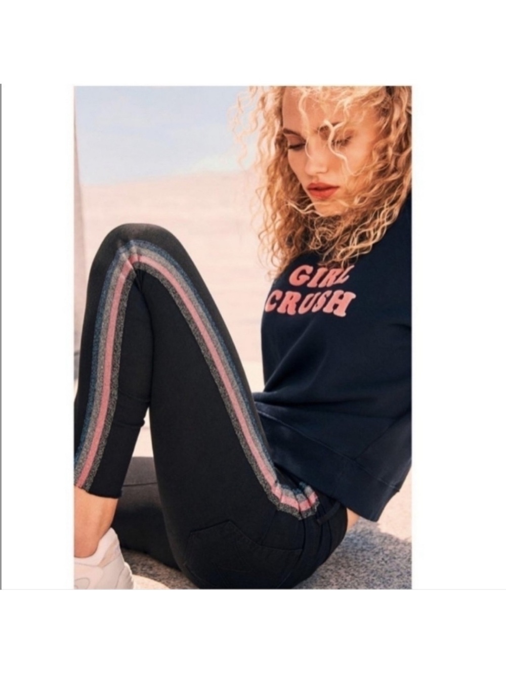 Black Side-Stripe Knit Leggings with Pink and Blue Glitter Stripes